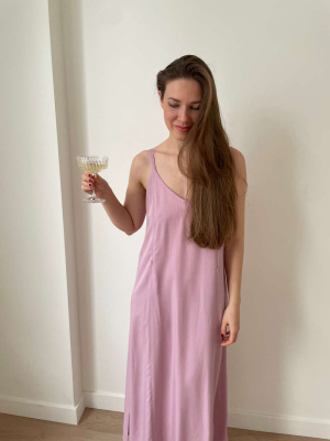Платье-комбинация с разрезом - розовый - 0