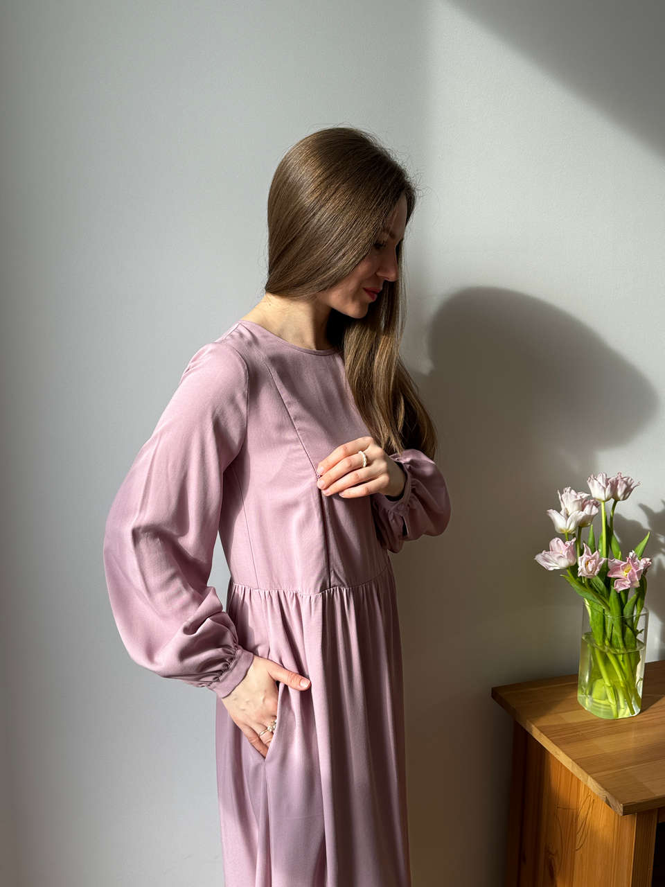 Платье Катарина для беременных и кормящих мам - пудровый - 3