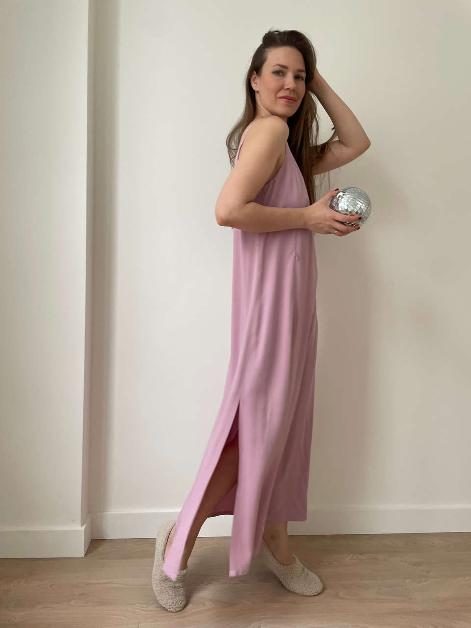 Платье-комбинация с разрезом для беременных и кормящих мам - розовый - 1