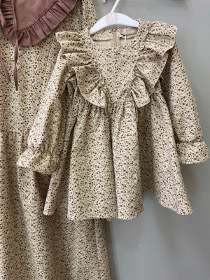 Платье для девочки Рюши из фланели - бежевый с цветами